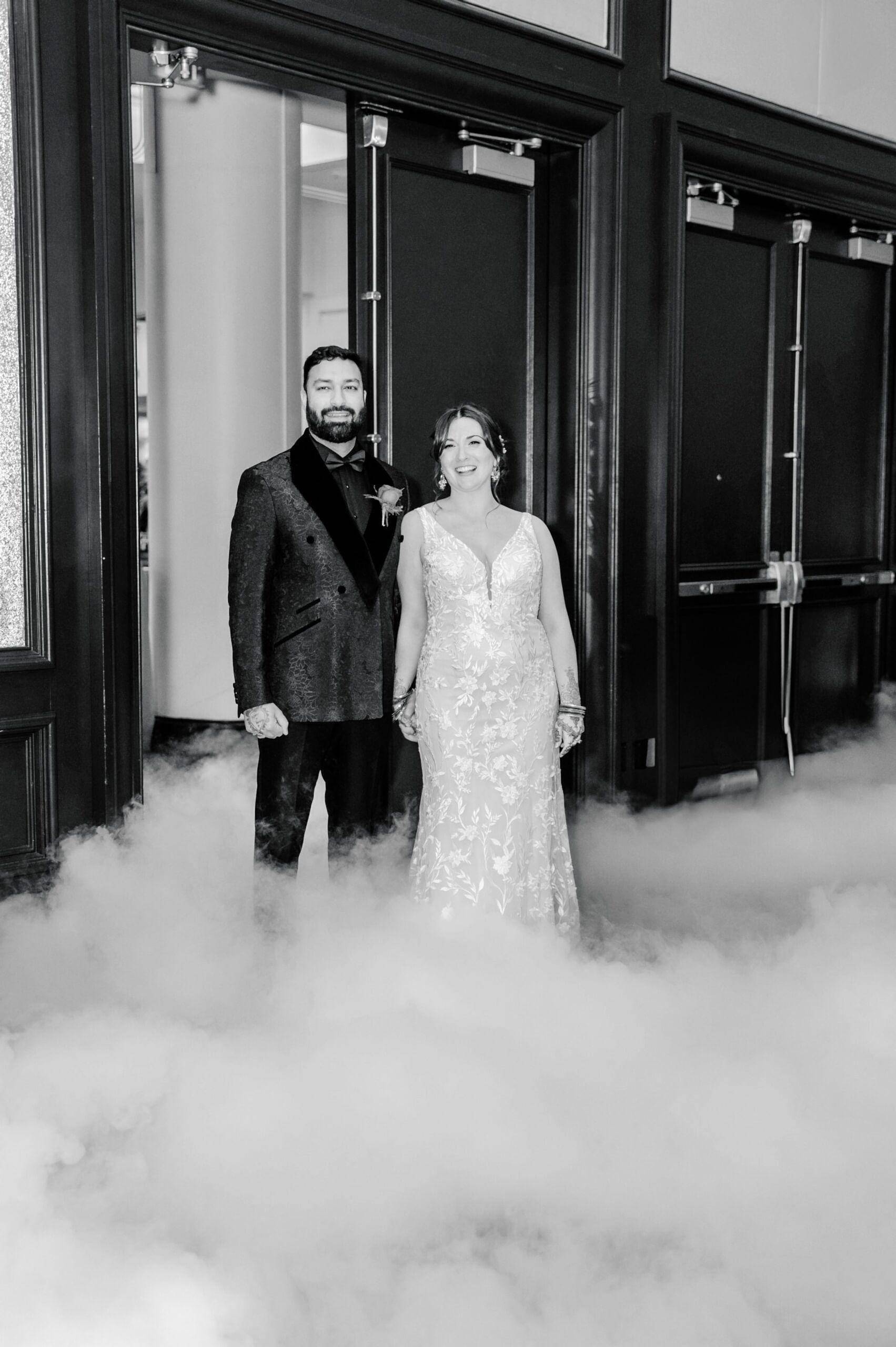 Bride and groom make grand entrance to wedding reception